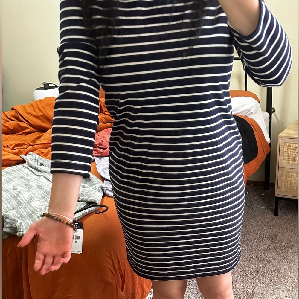 GAP Navy Striped Ponte Boatneck Dress